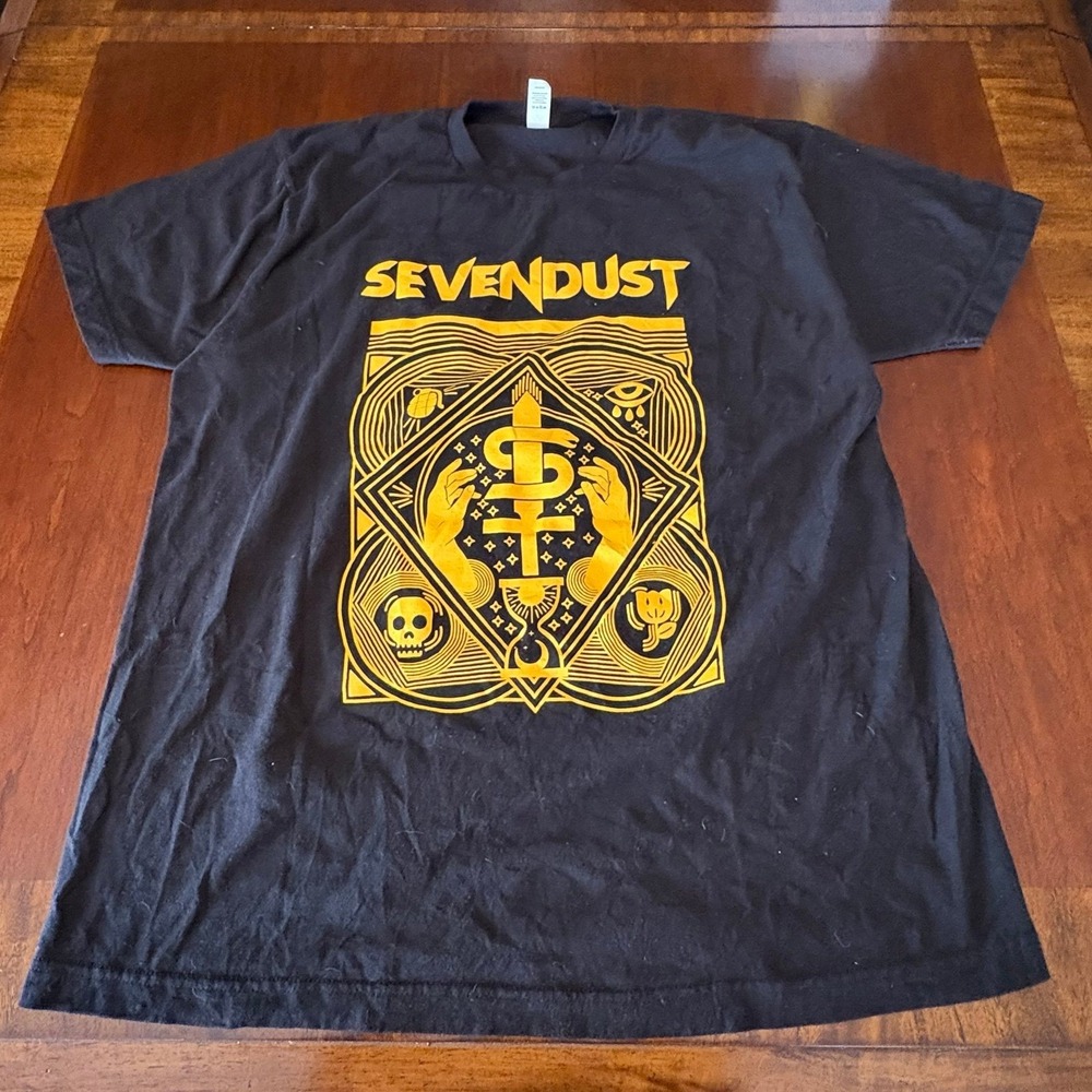 Sevendust Band T-Shirt Yellow Graphic Black Tee Tultex XL